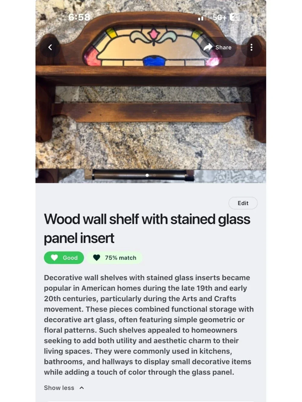 Wood Wall Shelf with Stained Glass Panel Insert